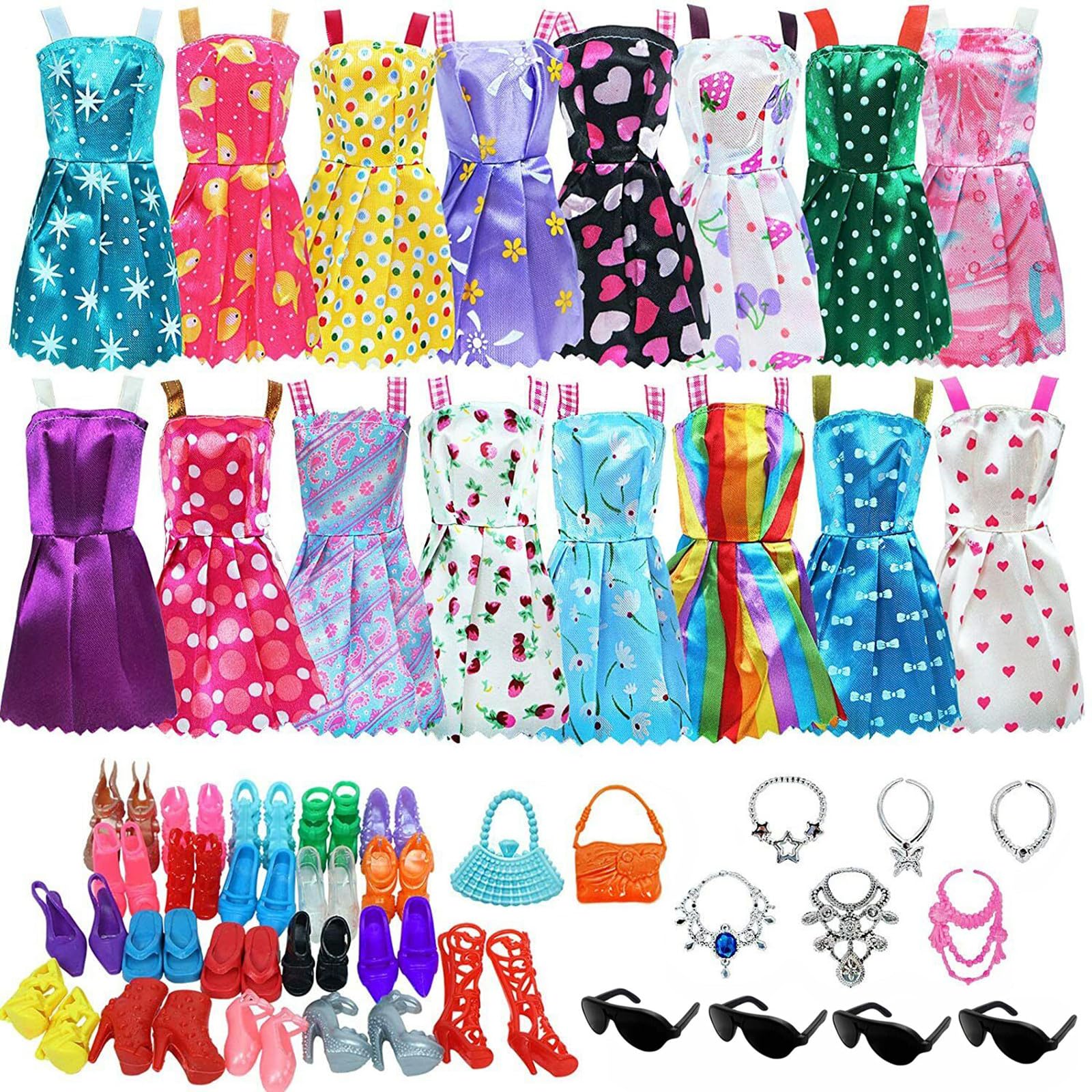 BODYA 32Pcs Barbie Doll Clothes Bundle Dresses Shoes Sunglasses Bags Set Lot Accessories Girl Gift