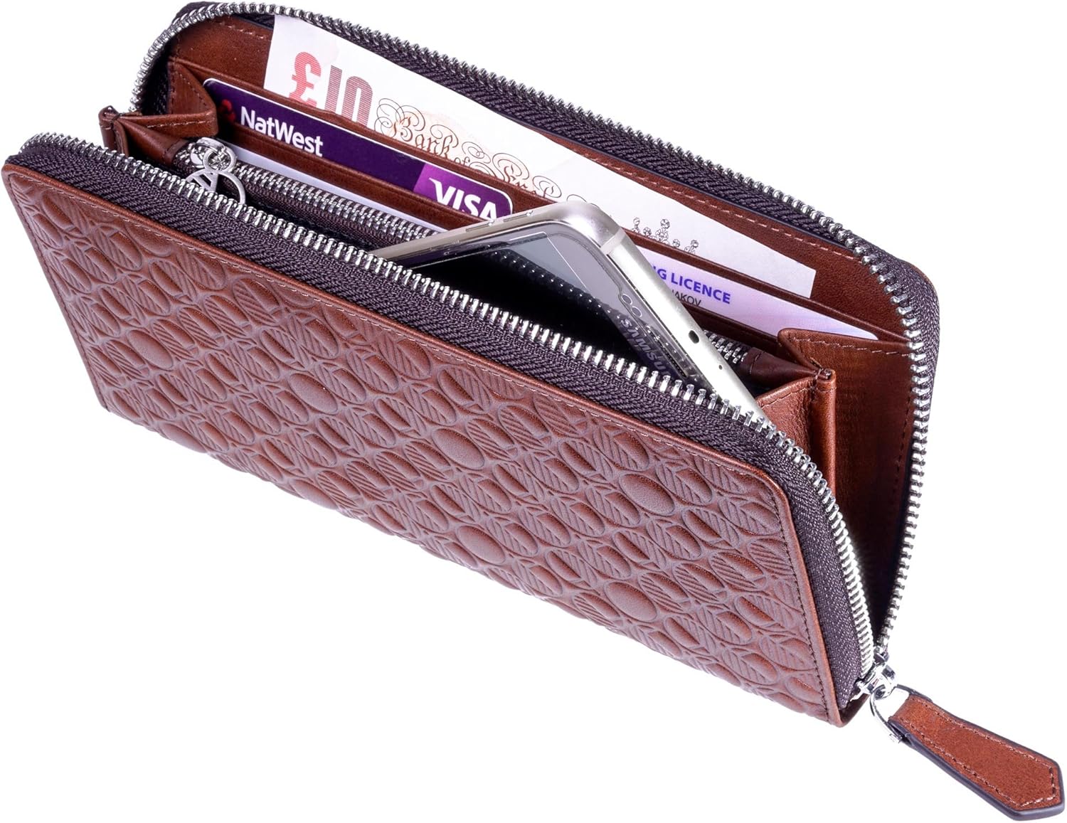Drew Lennox Premium British Leather Zip Around Purse Large Wallet for Women - Saddle Brown - Gift Box - Image 3
