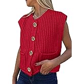 PRETTYGARDEN Women's Summer Sweaters Vest 2025 Sleeveless Button Down Cropped Pockets Chunky Knit Cardigan Trendy Tank Tops
