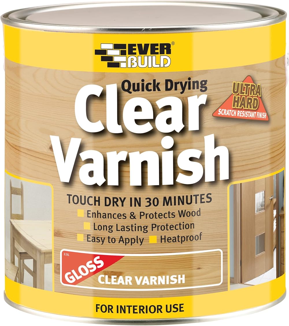 Everbuild Quick Dry Clear Varnish Gloss Interior Wood 250ml Scratch Resistant