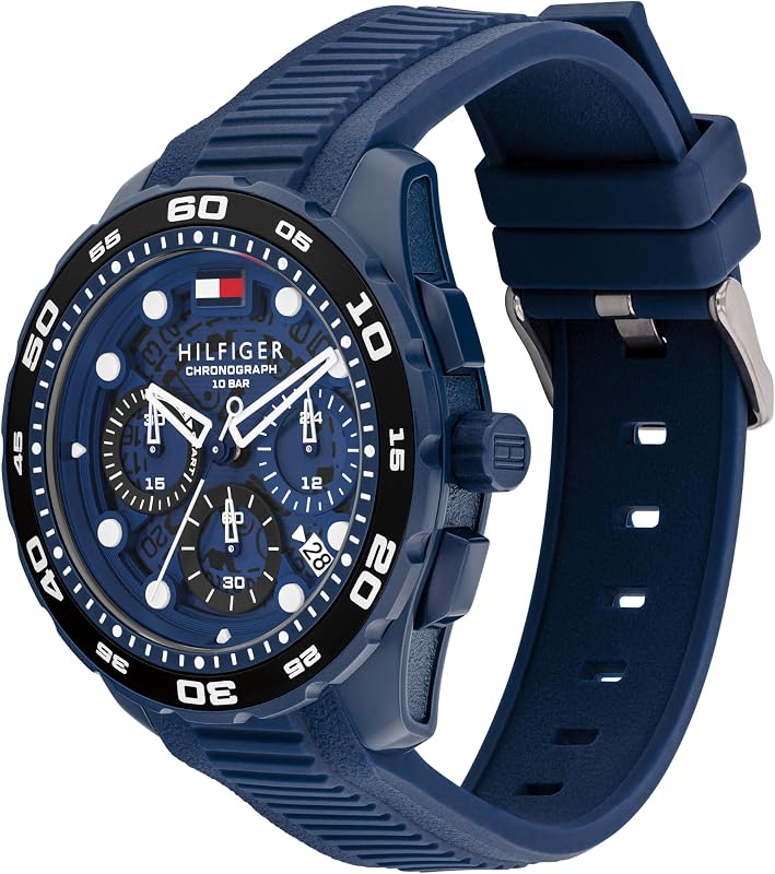 Montre Chronographe à Quartz avec Calendrier pour Homme avec Bracelet en Silicone Bleu Marin - 1792232 — photo 2 sur 7