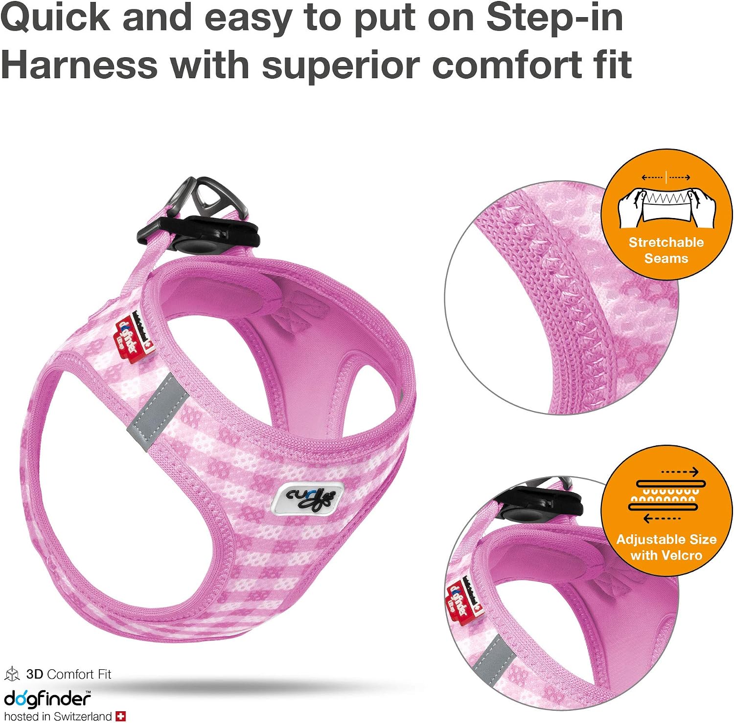 Curli Vest Air-Mesh Pink-Caro 2XS & Leash M, 2XS/M - Image 3
