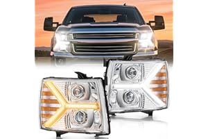 SPBREW Front light Kit for Chevy Silverado 1500 2500 HD 3500 HD 2007-2013, Truck Light Kit with DRL Turn Signal & Clear Lens, Anti-Glare & Wateproof Front Lamp Kit, Chrome