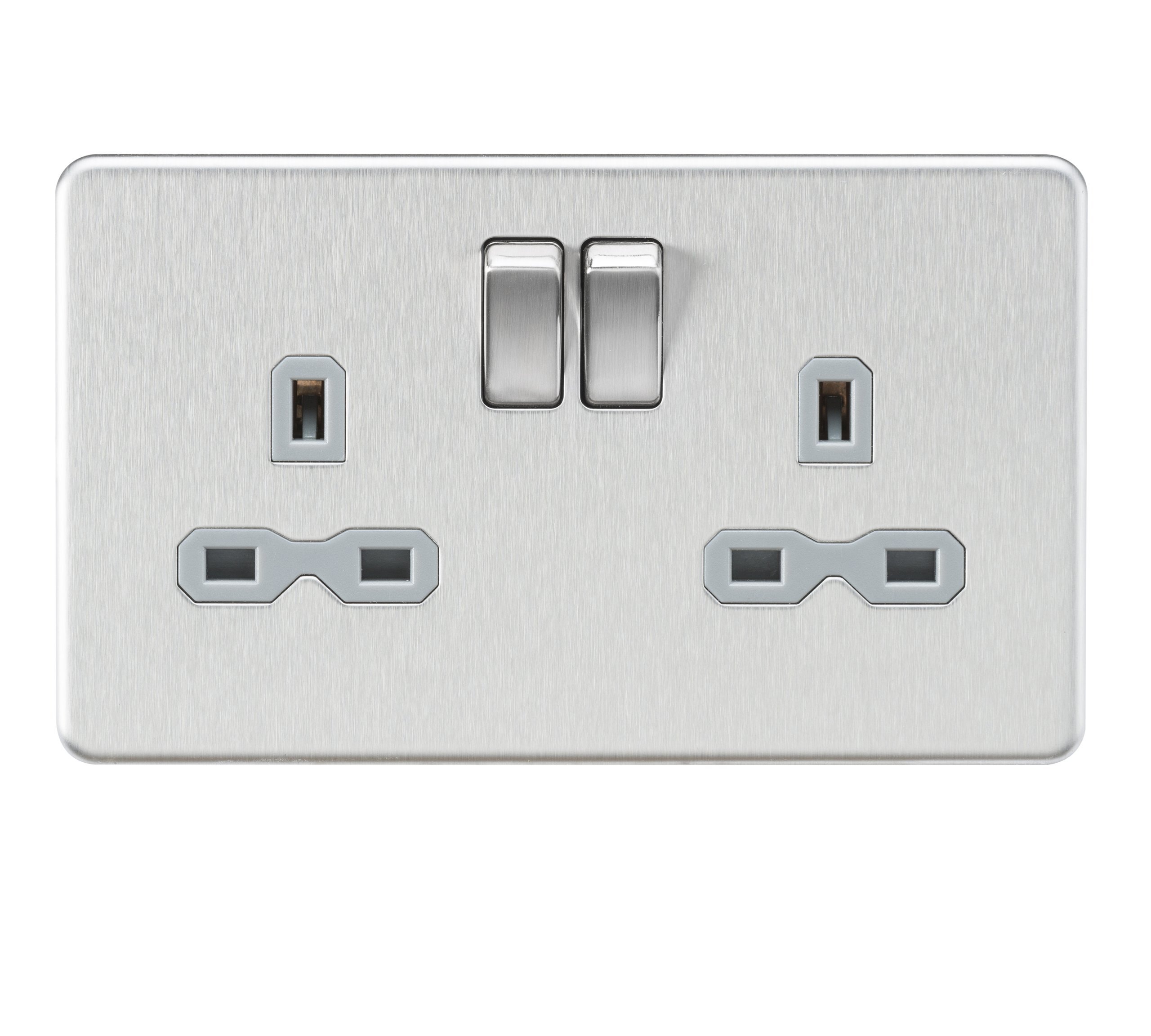 Knightsbridge SFR9000BCG Screwless Double Socket, 230 V, Brushed Chrome, (Pack of 1)