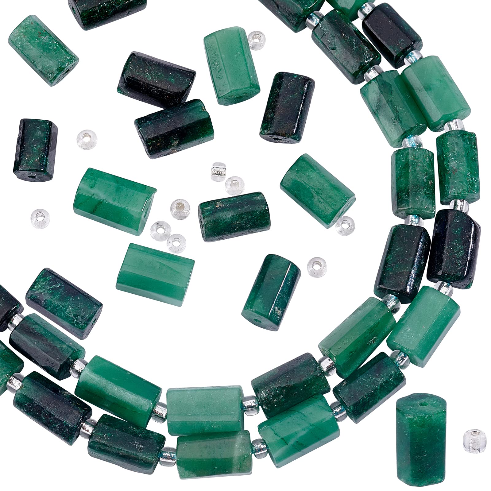 SUPERFINDINGS 2 Strands Natural Emerald Beads: Faceted Column Shape, Green, Medium, Cylindrical, 15-17pcs/strand, 54pcs