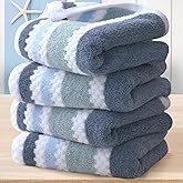 Waffle Hand Towels, 4PC 16"x27" - Cotton Polyester Blend | Quick Dry | Absorbent | Lightweight | Thick | Soft | 500GSM, Striped Hand Towel, Durable Towel for Bathroom, Blue Gray Stripe & White Checker