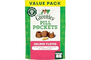 Greenies Feline Pill Pockets for Cats Natural Soft Cat Treats, Salmon Flavor, 3 oz. Pouch (85 Treats)