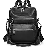 Wesccimo Genuine Leather Backpack Purse For Women Black Real Soft Leather Fashion Designer Convertible Ladies Shoulder Bag