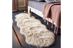 EasyJoy Ultra Soft Fluffy/Fuzzy Shaggy Area Rug Faux Fur Chair Cover Seat Pad for Bedroom Floor Sofa Living Room (2 x 6 ft Sheepskin, Beige)