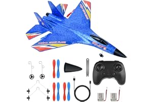 YIDJOFJ RC Gravity Gliders - Su-27 RC Airplane, 2.4Ghz 6-axis Gyro Jet Fighter Toy with Light Strip, 2 Batteries - Easy to Fly, Blue