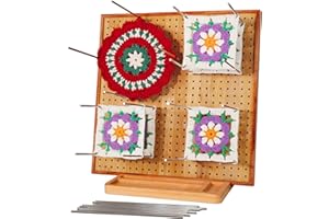 HHSarioneiro 11.8" Crochet Blocking Board with 16 Pins/Pegs, Granny Square Blocking Boards for Crochet Projects, Wooden Crocheting Accessories Gifts for Crocheters