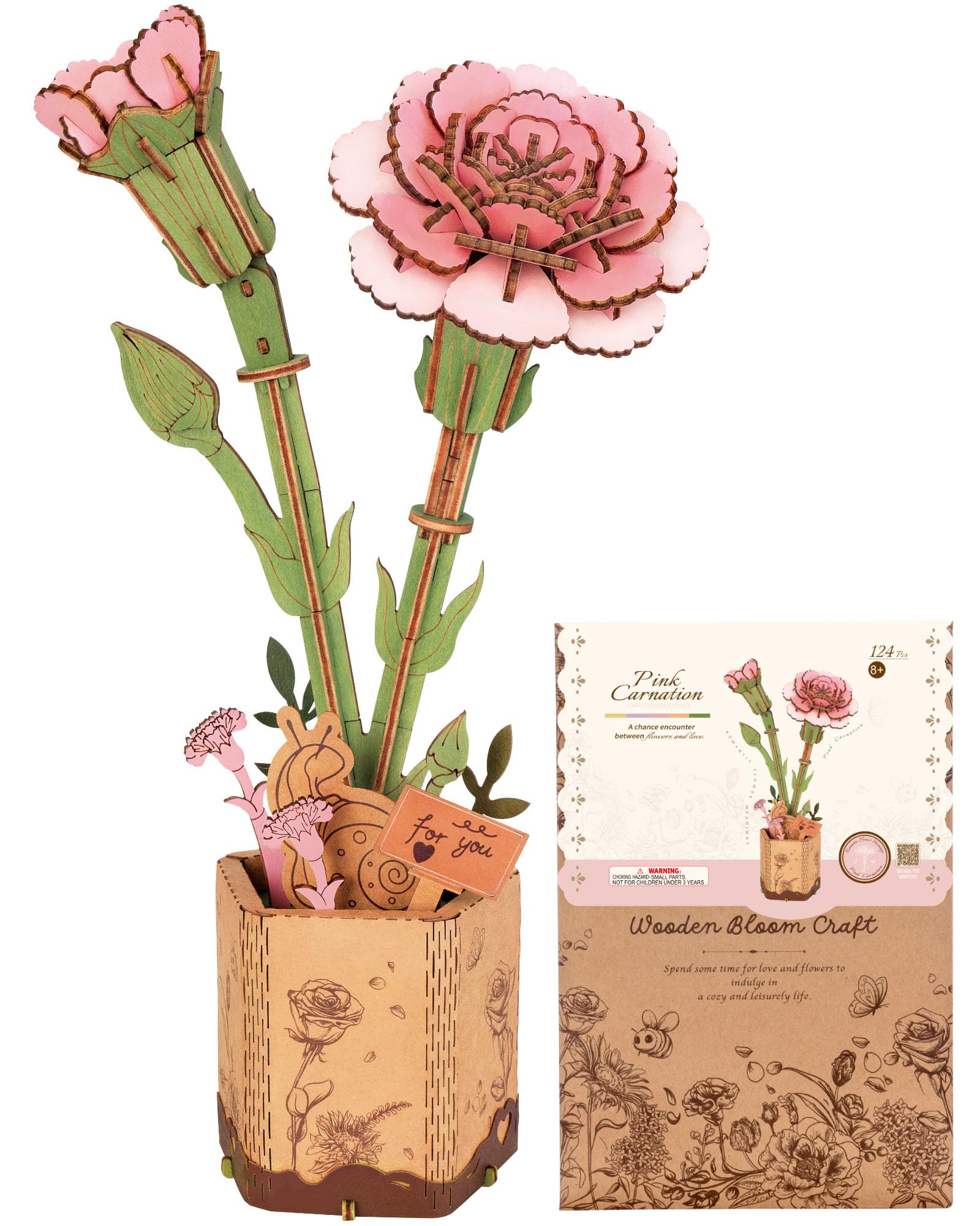 ROBOTIME 3D Puzzle Flowers Wooden Model Kits for Adults to Build, Artificial Flowers for Decoration, Home Decor Accessories Living Room, Gifts for Women on Valentine's Day & Birthday, TW051