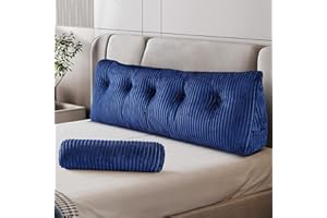 Z-hom Queen Pillow Headboard with 2 Roll Pillow, Triangular Wedge Headboard Pillow, Large Reading Pillow Bed Reading Pillow for Bed Sitting Up Sleeping, Backrest Pillow for Back Pain Relief, Blue