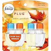 Febreze Plug In Air Freshener, Odor-Fighting Scented Oil Refill, Air Fresheners for Home and Bathroom and Kitchen, Long Lasting for Strong Odors, Crisp Fall Breeze Scent, 0.87oz Refills, 2 Count