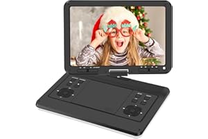 HOTHAT 16.9'' Portable DVD Player with 14.1” HD Large Swivel Screen, DVD Player Portable with Screen Buttons for Easy Control, 6 Hrs Battery, Car Charger, Region Free, Support USB/SD Card, Black