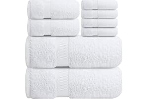 Infinitee Xclusives Luxury 100% Cotton Towel Set – 8 Piece Bathroom Towel Set (2 Bath Towels, 2 Hand Towels, 4 Washcloths) – Soft & Absorbent Towels for Bathroom (Brilliant White)