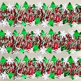 33 Ft Christmas Tinsel Garland Shiny Thick Red & Green with Tree and Snowflake Design Xmas Tree Decorations Metallic Twist Foil Garland for Christmas Party Home Stairs Indoor Outdoor Decor Supplies