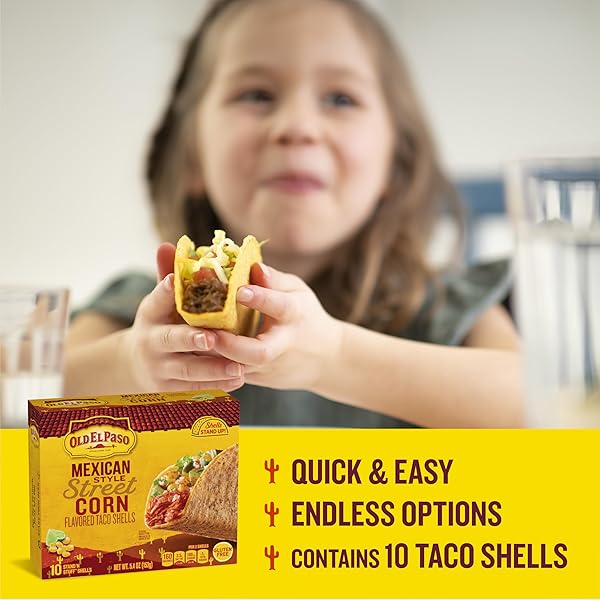 OLD EL PASO STAND ‘N STUFF TACO SHELLS, MEXICAN STYLE STREET CORN FLAVORED, GLUTEN FREE CRUNCHY CORN TACO SHELLS, 10 COUNT, 5.4 OZ