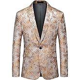 MOGU Mens Blazer Fashion Floral Casual Sports Coat Slim Fit Suit Jacket
