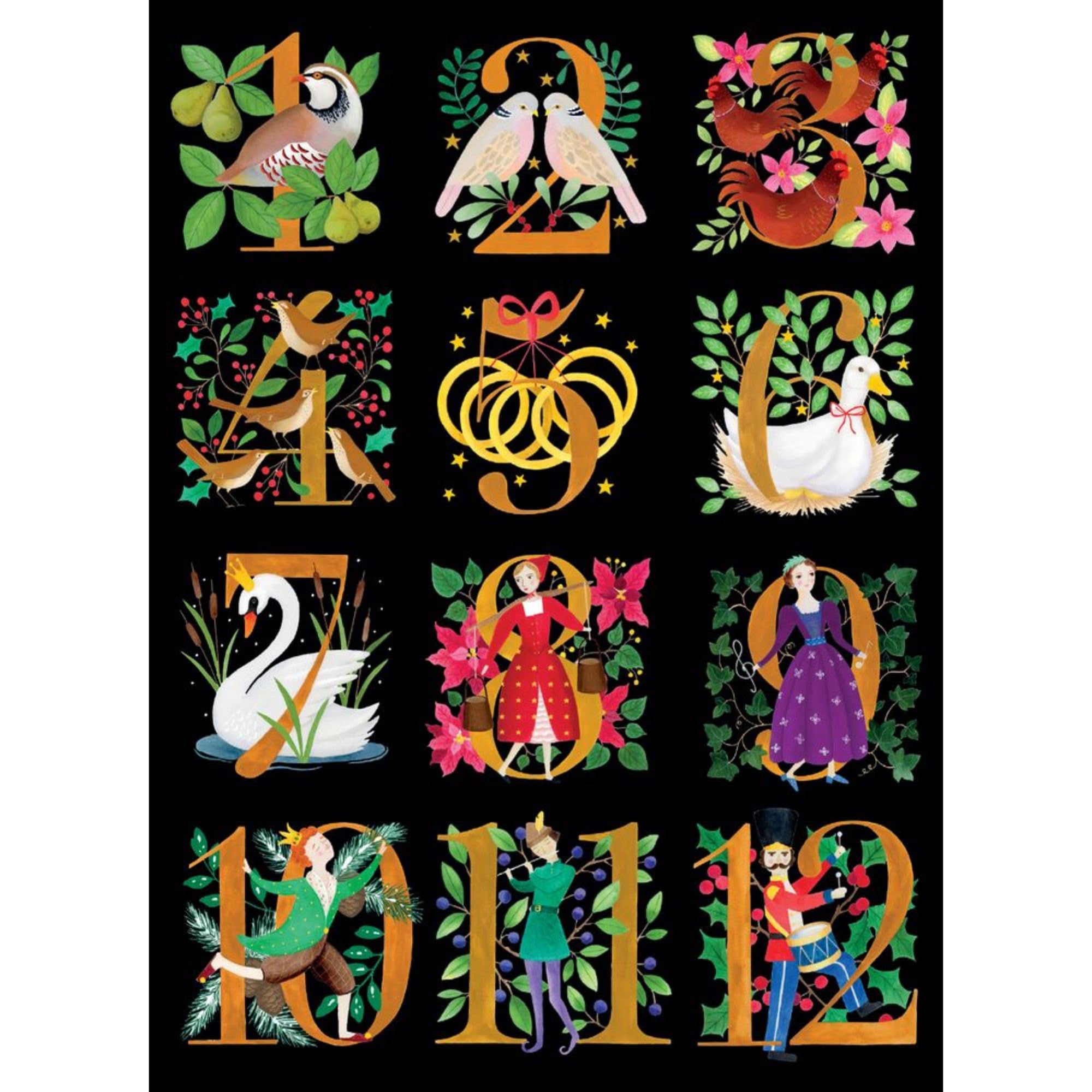 Museums & Galleries Charity Christmas Card Pack of 8 - Twelve Days of Christmas - Christmas Card Multipack - In Aid of UK Charities