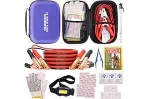 COOGEO Car Roadside Emergency Kit with Battery Jumper Cables,Car Accessories for Men or Women,Automotive Safety Kit for Car,Vehicle, Truck or SUV,Gifts for Men or Him, Purple