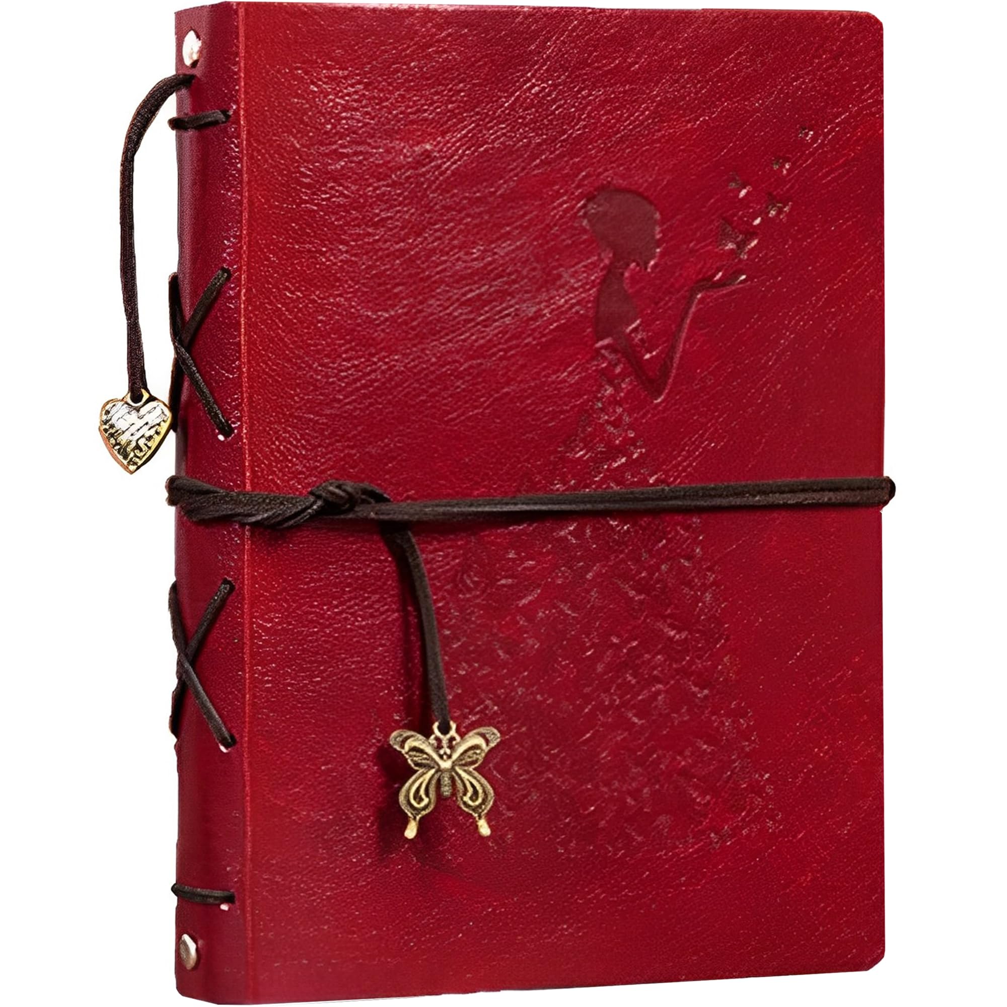 MINGZE Photo Album Scrapbook, DIY Vintage Leather Guest Book and Black Page Memory Albums, Wedding Anniversary Presents Christmas Valentine's Birthday Gifts, Butterfly girl (Small red)