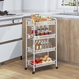 4-Tier Rolling Cart On Wheels White 4-Tier Storage Trolley view 7