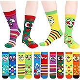 scenicamp 5 Pairs Funny Emotion Crew Socks for Men Mismatch Face Crazy Cotton Socks Novelty Different Fun Designs Colors Sock for Dad Grandpa