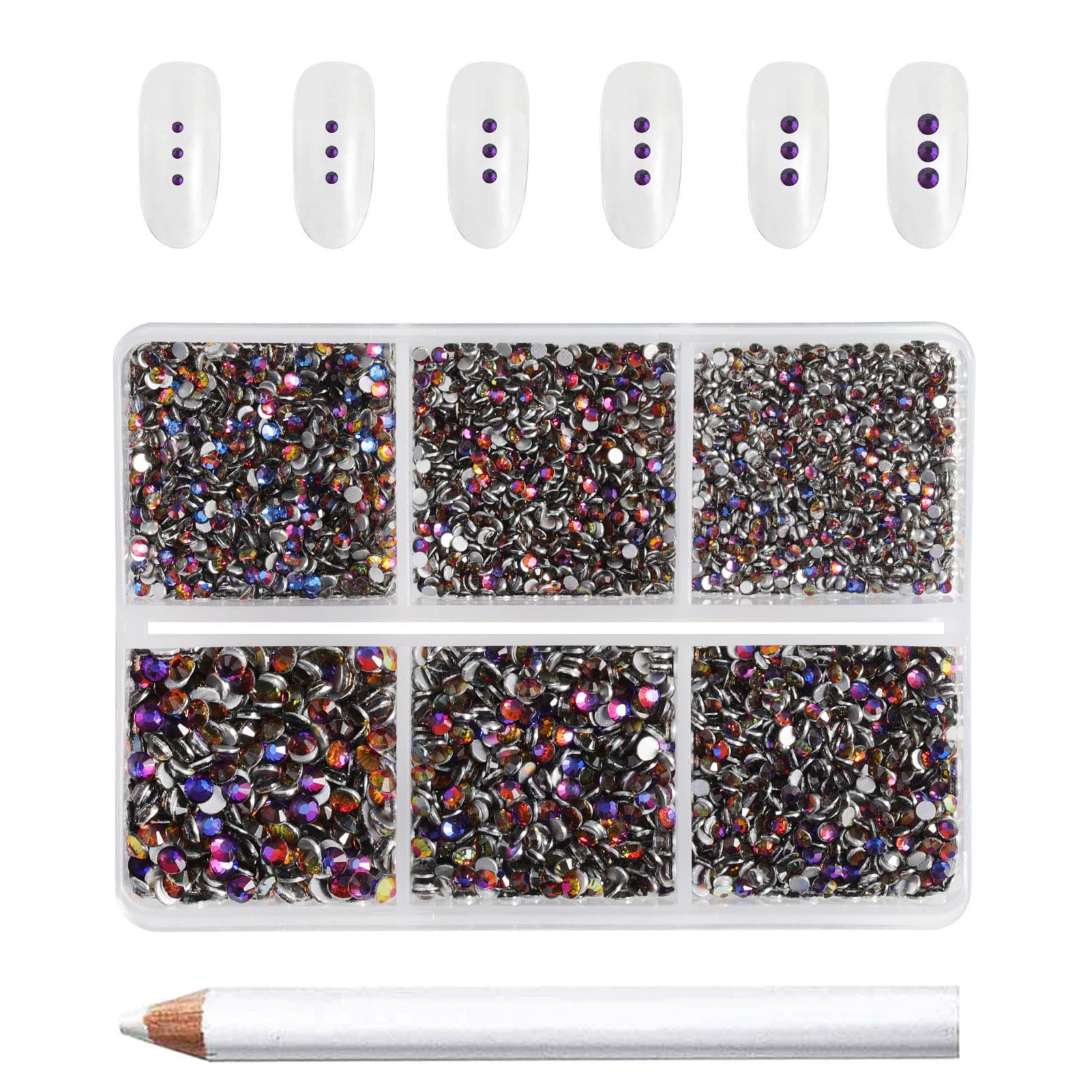 Beadsland 7200 Pcs Flatback Rhinestones for Nails,Blue Round Small Crystal Glass Rhinestones Gems for Crafts,Mixed 6 Sizes with Wax Pencil Kit,SS3-SS10,Blue Volcano