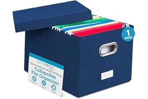Internet's Best Collapsible File Storage Organizer - Decorative Linen Filing & Storage Office Box - Letter/Legal - Navy - 1 Pack