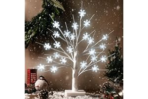 Retisee Winter Christmas Decoration Snowflake Tree LED Light with 24 LED Lights Timer USB Battery Operated Christmas Snow Indoor Outdoor for Home Table Party Decor