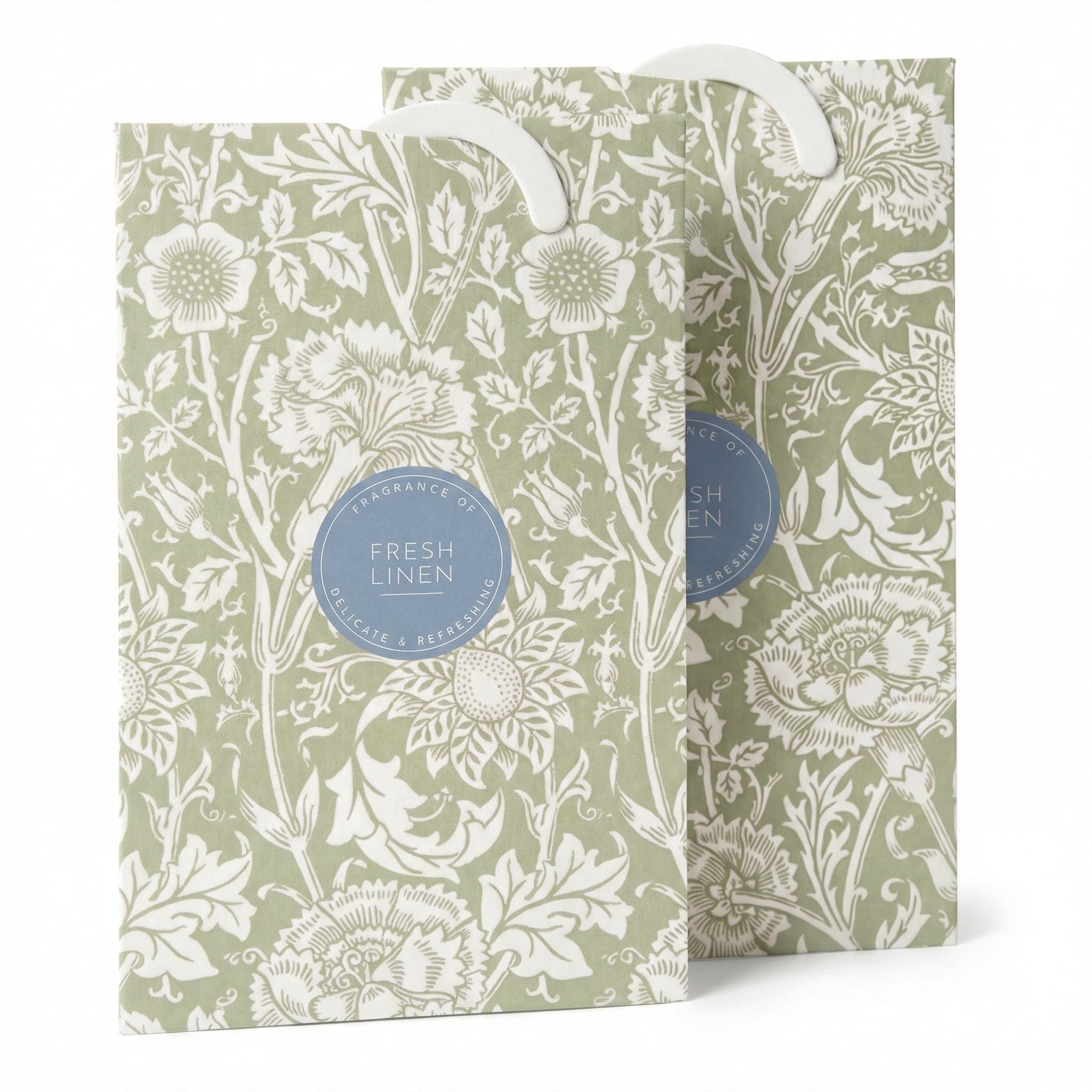 The Master Herbalist Fragrant Fresh Linen Scented Wardrobe Freshener Sachets in a William Morris Design in Sage Green | Pack of 2