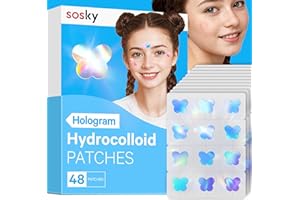 Sosky Hologram Pimple Patches for Face, Hydrocolloid Acne Patches with Salicylic Acid, Cute Star Zit Stickers,Colorful Blemish Covers,48 Count Blue Butterfly