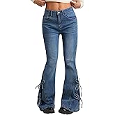 Women Bell Bottom Jeans Lace Up Bow Stretch Flare Denim Pants Cute Y2k Vintage Jeans
