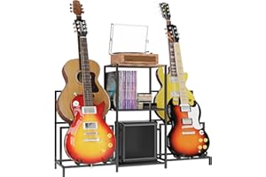 VGMiu Guitar Rack Multi Guitar Stand for Multiple Guitars, Multiple Guitar Rack Holder with 3 Tier Shelf for Acoustic, Electric Guitar, Bass, Record Player, Guitar Display Stand for Home Music Studio