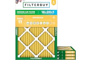 Filterbuy 16x20x1 Air Filter MERV 11 Superior Pet & Allergy Defense (4-Pack), Electrostatic Pleated HVAC AC Furnace Filters Replacement, Made in USA (Actual Size: 15.50 x 19.50 x 0.75)