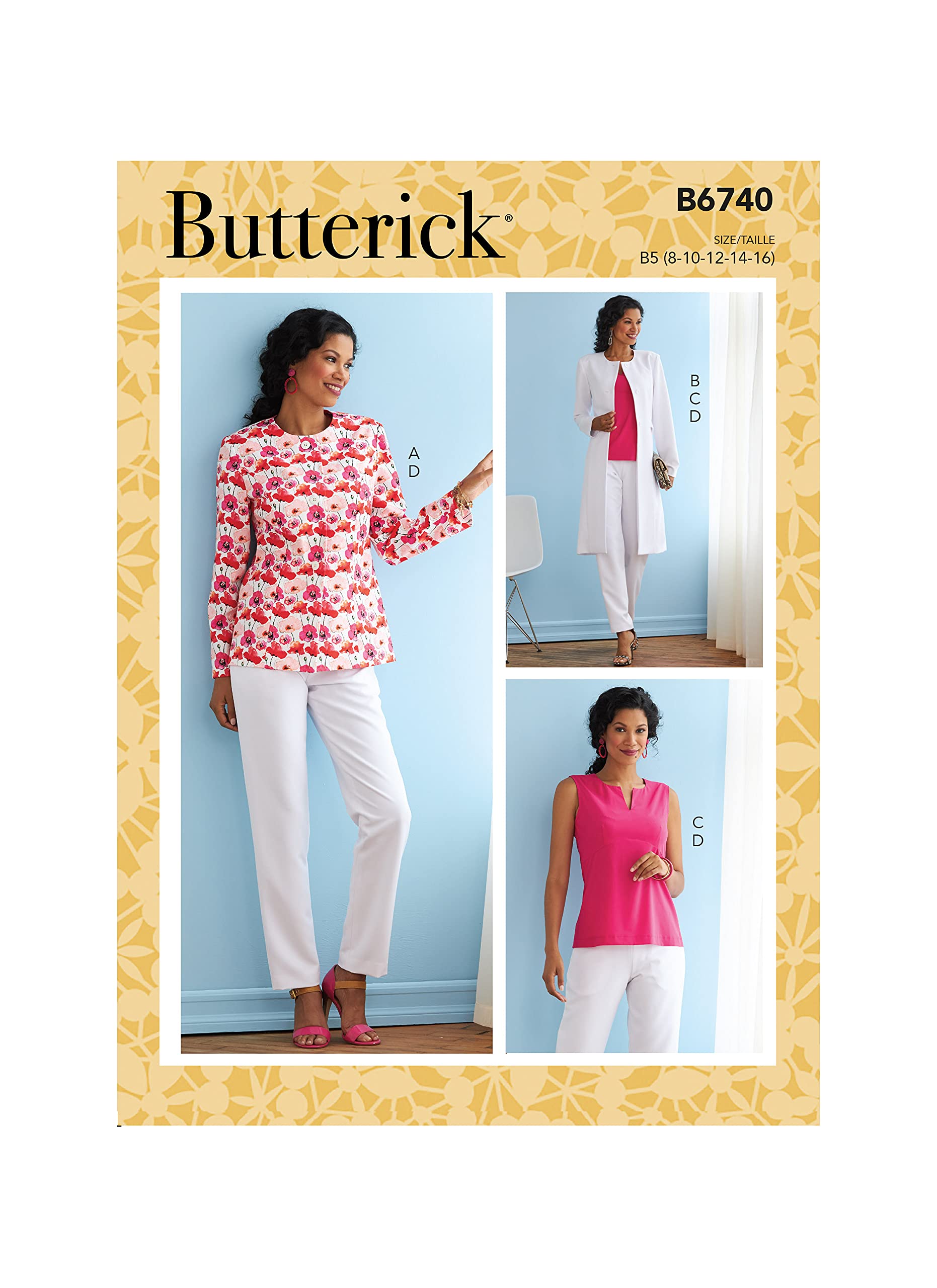 Butterick B6740B5 Misses' Jacket, Coat, Top & Pants, B5 (8-10-12-14-16)