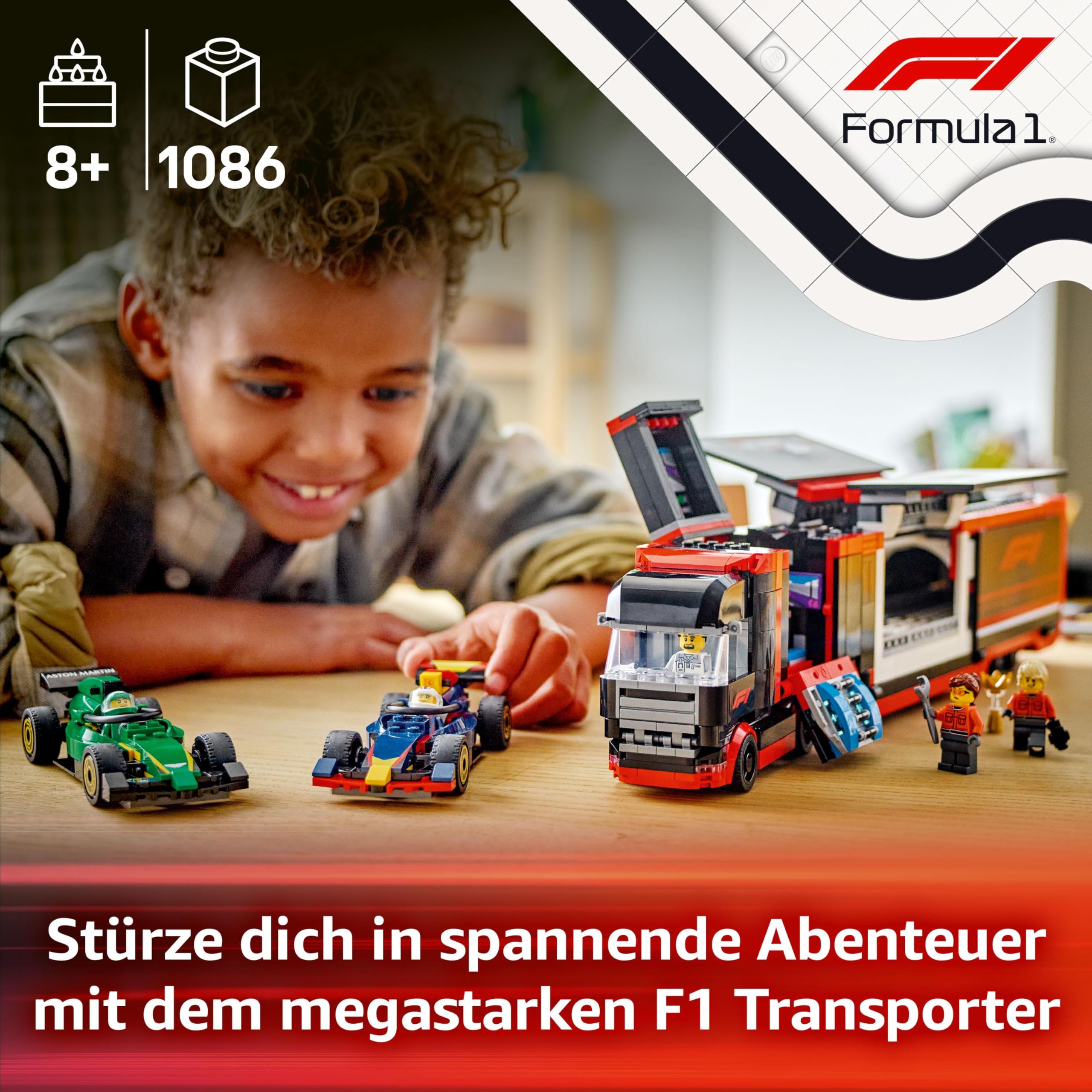 LEGO City F1 Transporter mit RB20 & AMR24 F1 Rennautos - Spielzeug Autotransporter für Red Bull & Aston Martin Formel 1 Teams - Inkl. 5 Minifiguren - Geschenk für Jungen & Mädchen ab 8 Jahren 60445 2