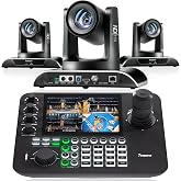 Tenveo NDI PTZ Camera AI Auto Tracking SDI/HDMI/USB3.0/LAN(PoE) 30X Optical+ 8X Digital Zoom(*3) and 7'' LCD Quad-Screen NDI PTZ Joystick Controller Bundle for Church Service Worship Live Broadcasts