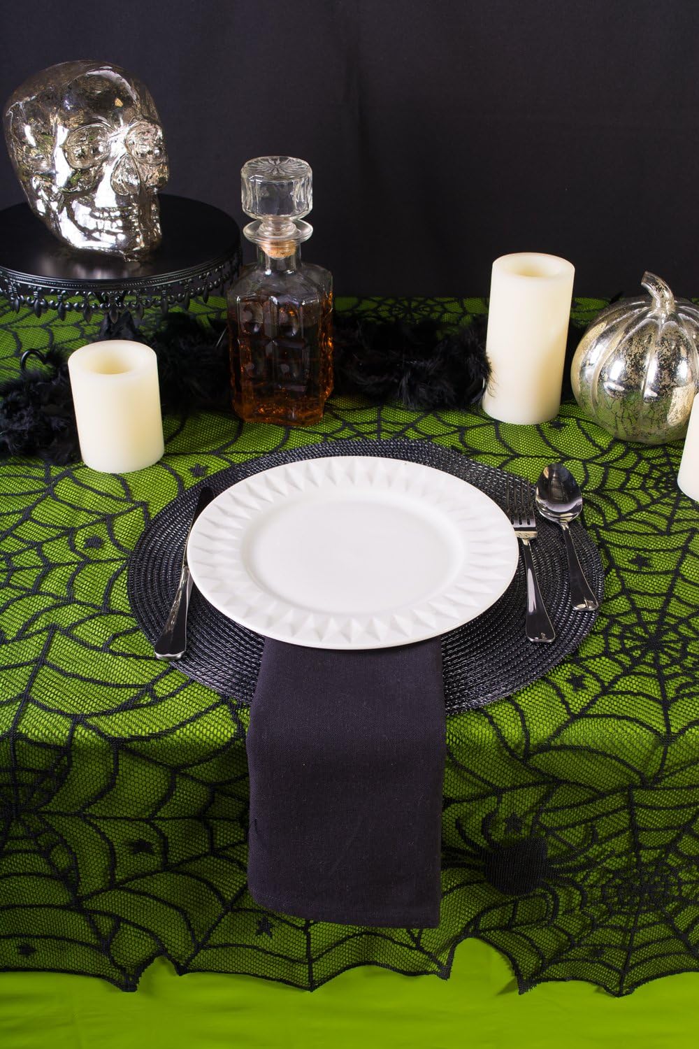 DII 54x72" Rectangular Polyester Lace Tablecloth, Black Spider Web - Perfect for Halloween, Dinner Parties and Scary Movie Nights: Home & Kitchen