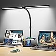ShineTech LED Desk Lamp for Home Office, 24W Double Head Desk Light with Wireless Charging, USB Port, 25 Lighting Modes Adjustable Gooseneck Lamps