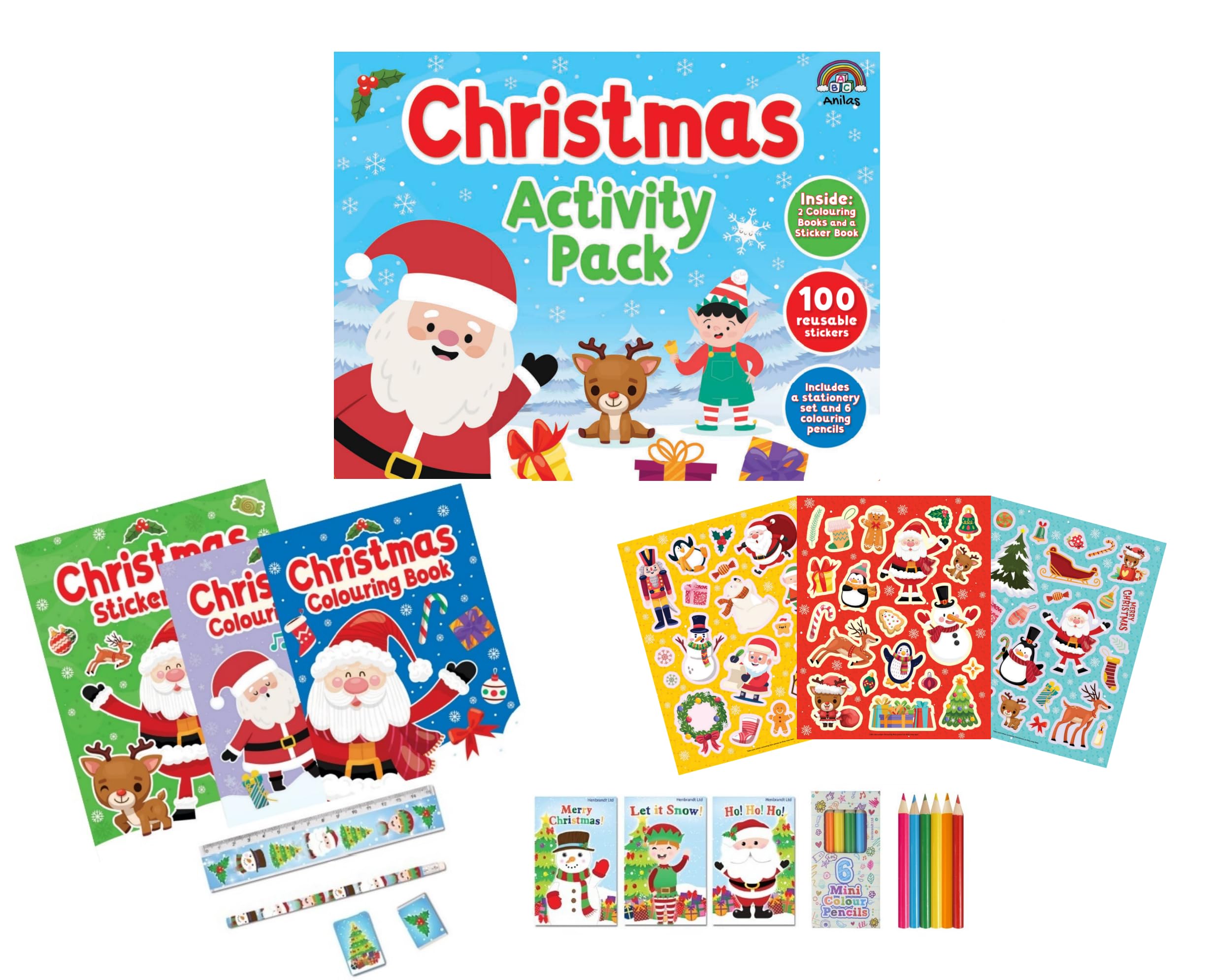 Anila's Christmas Activity Pack with Colouring Books, Sticker book, Stationery Set, Colouring Pencils & 100 Reusable Stickers.(Perfect for children aged 3-8). — image 1