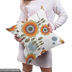 Ambesonne Flower Fabric by The Yard, Retro Style