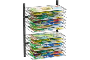 mocomax Wall Mount Art Drying Rack, 16 Removable Shelves Metal Paint Drying Rack, Space-Saving Artwork Paper Storage Holder Organizer for Classrooms, Art Studios, Schools, Galleries, Black
