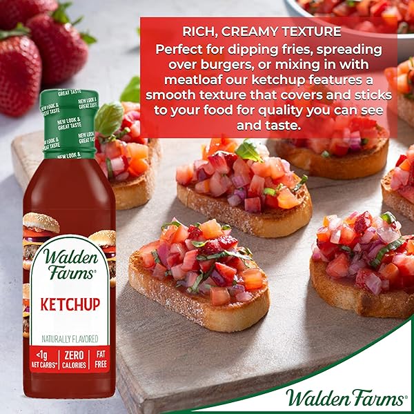 WALDEN FARMS KETCHUP – ZERO CALORIE, SUGAR FREE, KETO & NO CARB CLASSIC TOMATO CONDIMENT FOR BURGERS, FRIES & MORE – 2-PACK, 12 OZ BOTTLES