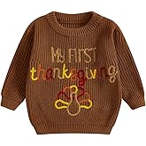 Newborn Baby Girl Boy Thanksgiving Knit Sweater My First Turkey Embroidery Winter Warm Sweatshirt Outfit Fall Clothes
