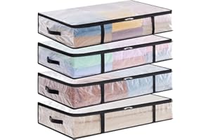 Lifewit 4 Pack Under Bed Storage, Large Clear Plastic Storage Bags, Clothes Storage Boxes Wardrobe Storage Organizer with Rei