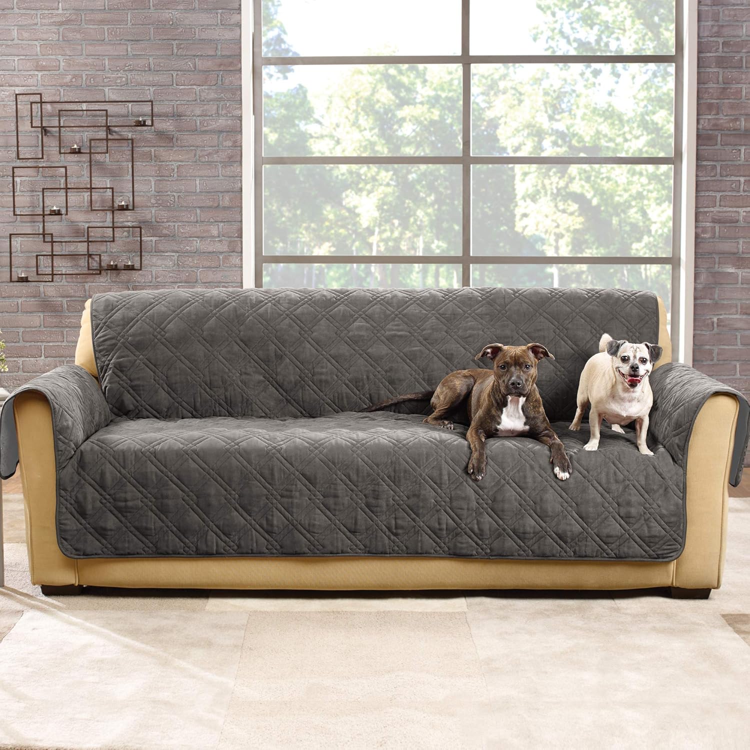 SureFit Microfiber Sofa Pet Throw/Slipcover with Arms, Dark Gray: Kitchen & Dining