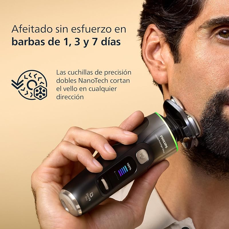 i9000 Prestige Ultra, Afeitadora Eléctrica Hombre, Máquina de Afeitar Barba en Seco y Mojado, Tecnología SkinIQ Pro, Base de Carga, Recargable, Estuche Premium, Centro de limpieza, XP9405/31