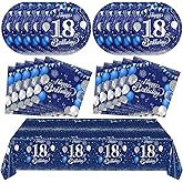 Blue 18th Birthday Decorations for Boys Girls Navy Blue Silver Happy 18th Birthday Napkins Tablecloth Plates for 18th Birthday Anniversary Party Supplies 18 Year Old Party Decorations